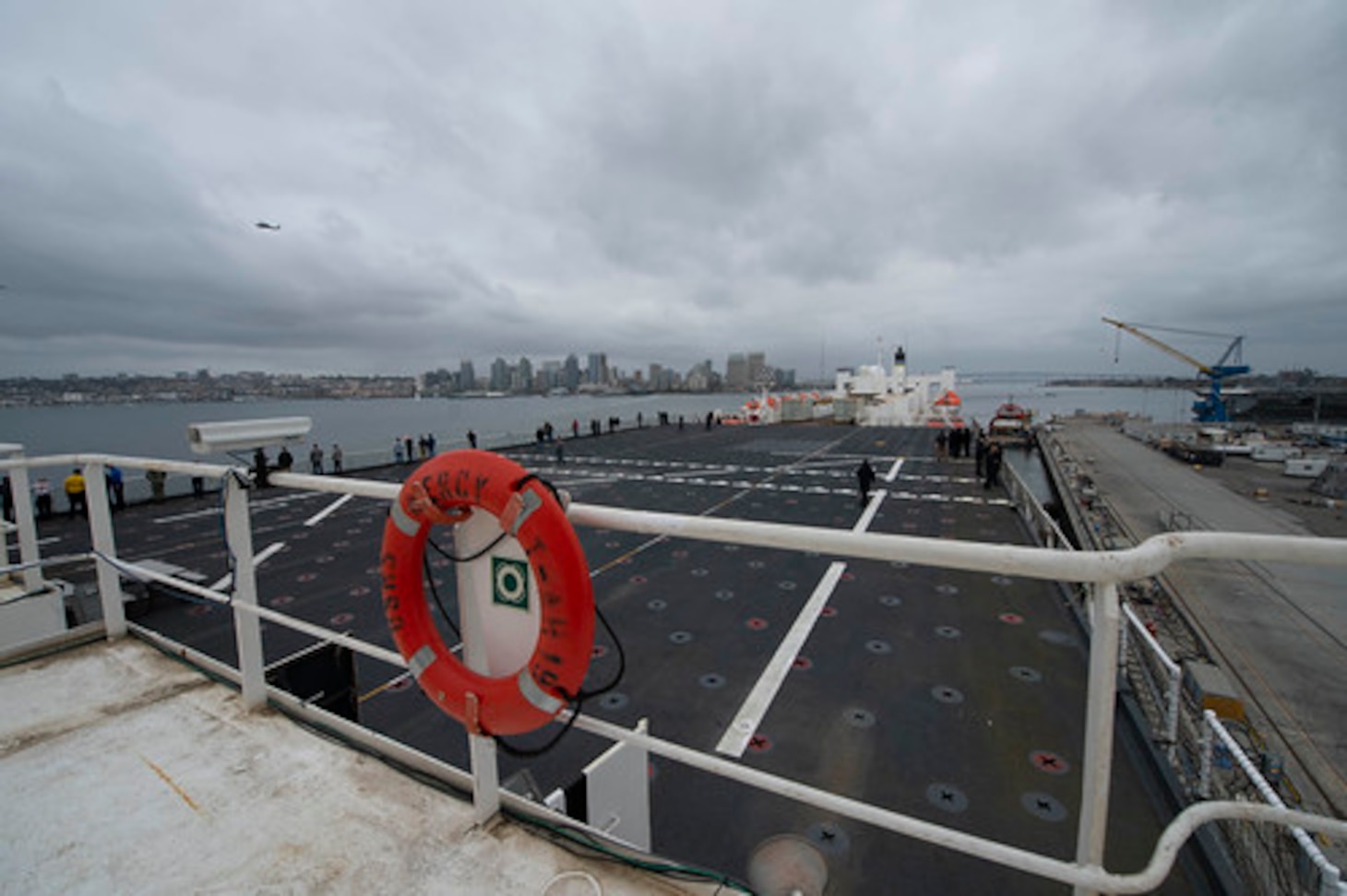 USNS Mercy (T-AH 19) departs Naval Air Station North Island.