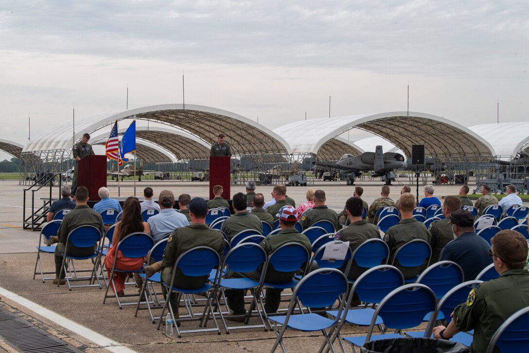 Capt. Derek Fallert speaks at the Hawgsmoke opening ceremony