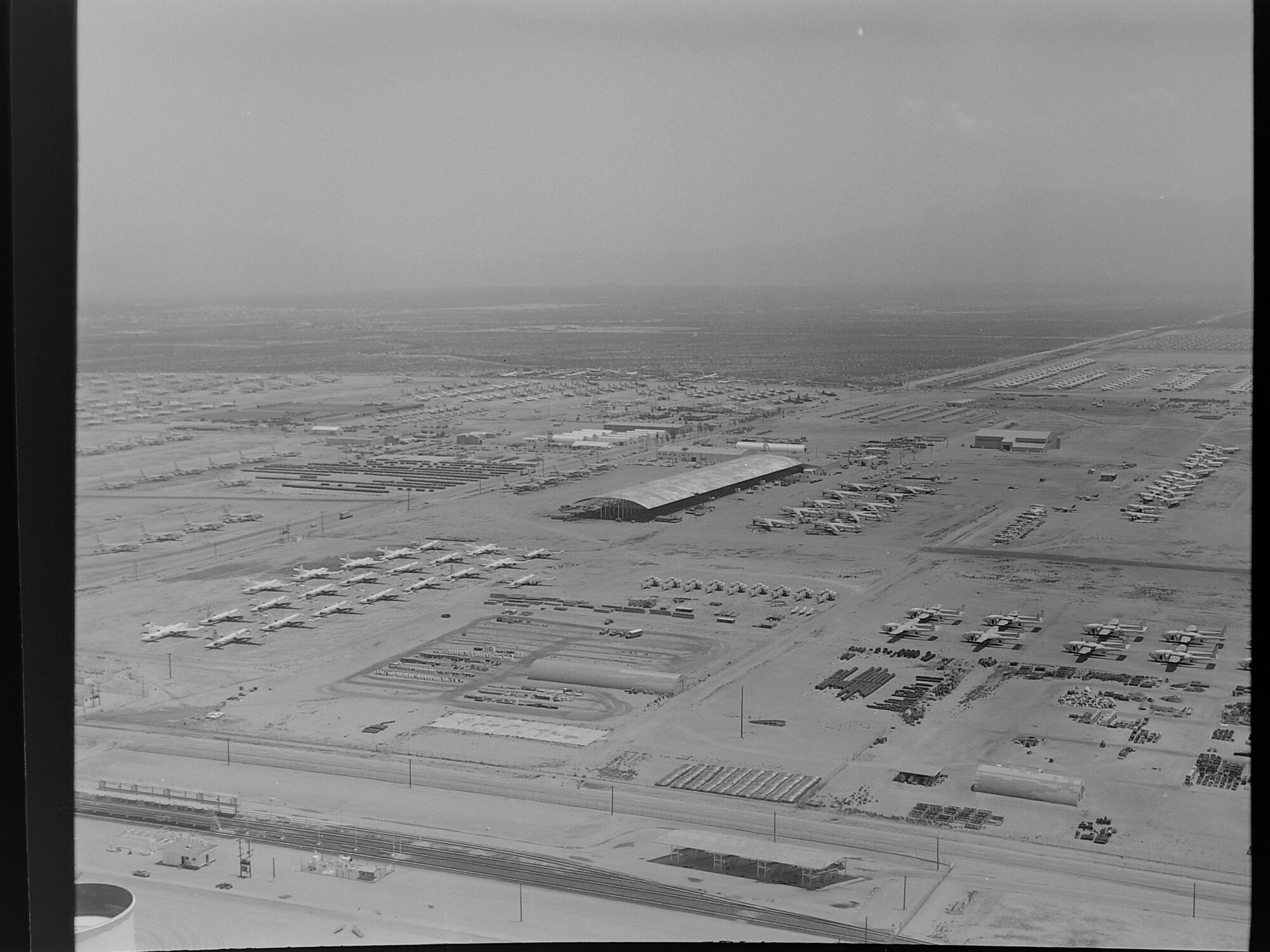 An overhead photo black and white of the AMARG