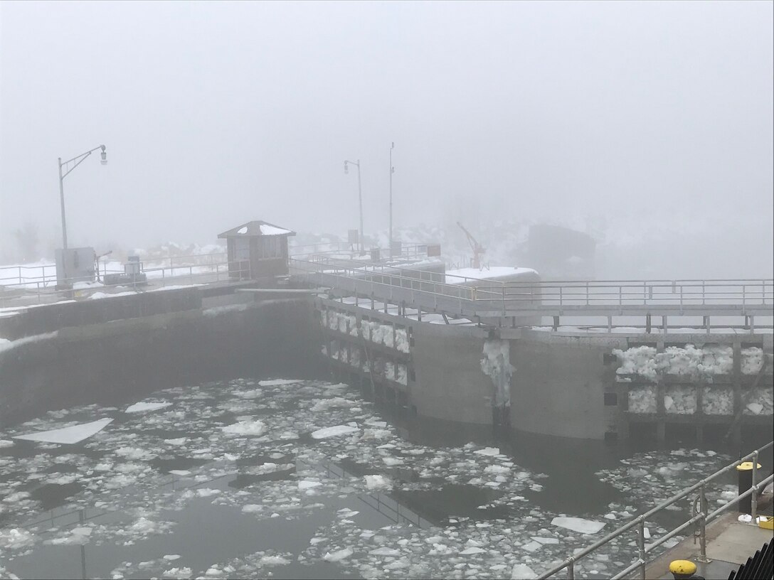 Fog and ice at Starved Rock Lock and Dam