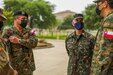 The U.S. Army South Deputy Commanding General of Interoperability, Brig. Gen. Alcides V. Faria, Jr., right, meets with the Chilean Army Defense Attaché Maj. Gen. Pedro Varela, left, on JBSA - Fort Sam Houston, Texas, April 15, 2021. Varela visited Army South headquarters and Brooke Army Medical Center to conduct key leadership engagements with senior leaders, understand security cooperation activities between our armies and learn more about U.S. medical treatment systems for our service members. (U.S. Army photo by Pfc. Joshua Taeckens) (This photo was edited from the original version)