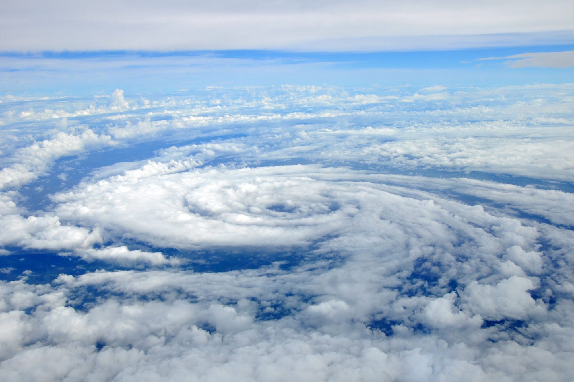 The center of circulation of Tropical Storm Lee can be seen as the WC-130J aircraft flys over Tropical Storm Lee Sept. 3. The 53rd Weather Reconnaissance Squadron “Hurricane Hunters,” were heading back to Keesler Air Force Base in Biloxi, Miss, after penetrating the storm Sept. 2. (U.S. Air Force photo by Staff Sgt. Valerie Smock)