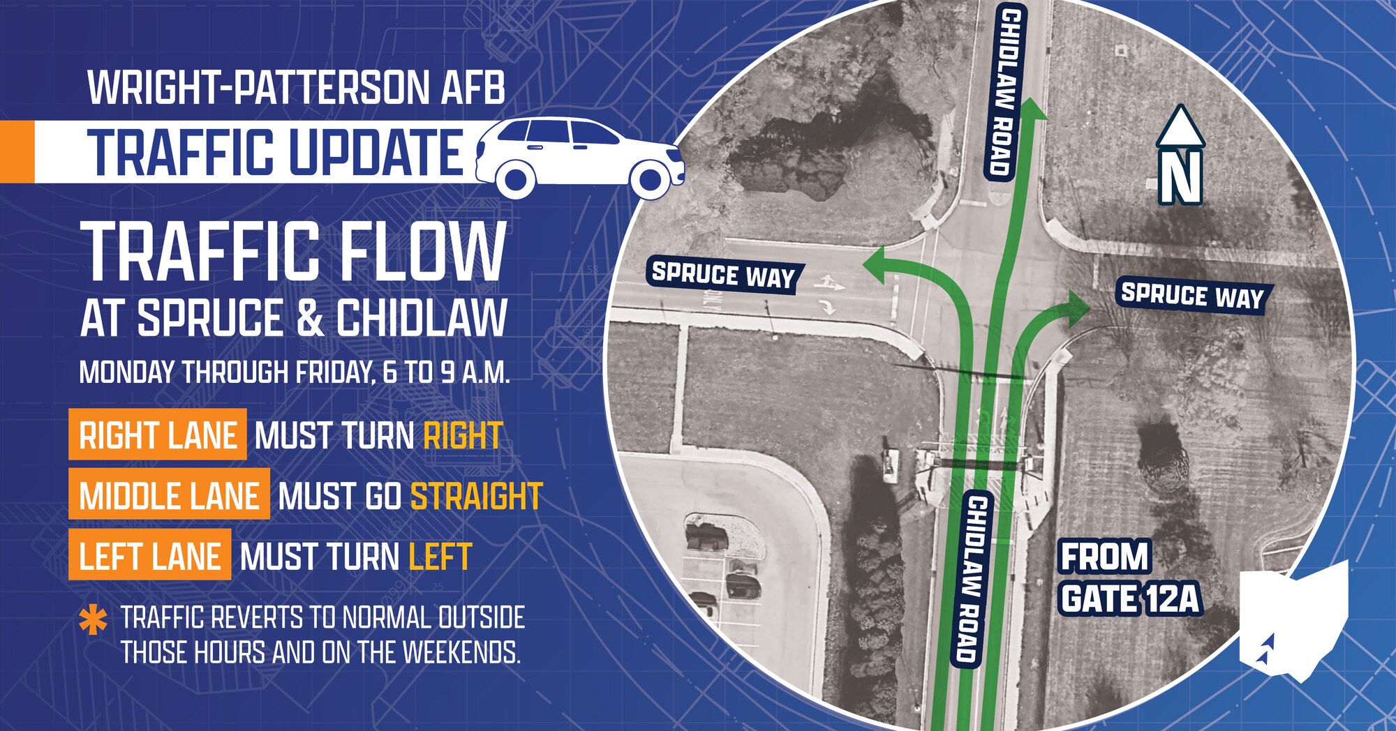 WPAFB Gate 15A Closure (Air Force graphic by David Clingerman)