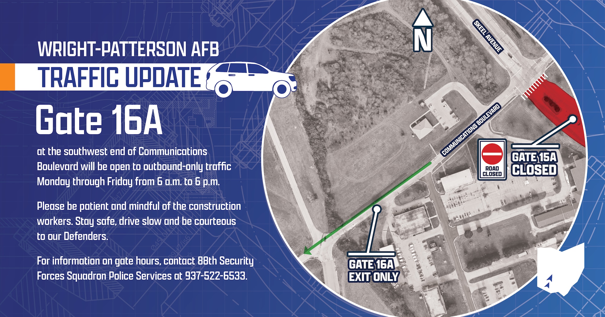 WPAFB Gate 15A Closure (Air Force graphic by David Clingerman)