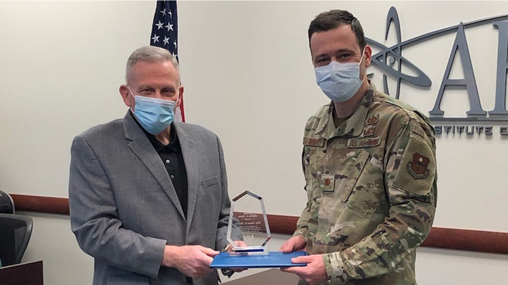 During a virtual ceremony on Feb. 25, Dr. Todd Stewart, Air Force Institute of Technology director and chancellor presented the 2019 Air Force Association Wright Memorial Chapter awards to four AFIT faculty members including Maj. James Bevins. The awards recognize faculty who advance aerospace power and technology through innovative efforts in education and research.
