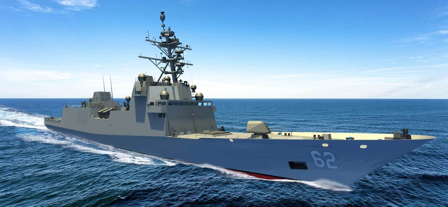 An artist rendering of the Constellation-class frigate, FFG 62, which is nearing completion of the design phase.