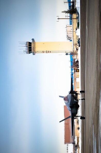An F-35A Lightning II, assigned to the 354th Fighter Wing, taxis on the flightline during Arctic Gold 21-2 on Eielson Air Force Base, Alaska, April 12, 2021. Arctic Gold 21-2 is a Phase I and Phase II readiness exercise designed to test the wing’s ability to rapidly generate F-35 aircraft and deploy cargo and personnel. (U.S. Air Force photo by Airman 1st Class Jose Miguel T. Tamondong)