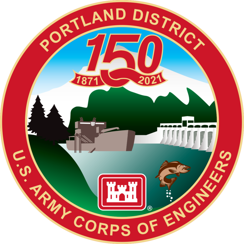 U.S. Army Corps of Engineers, Portland District's 150th birthday logo.