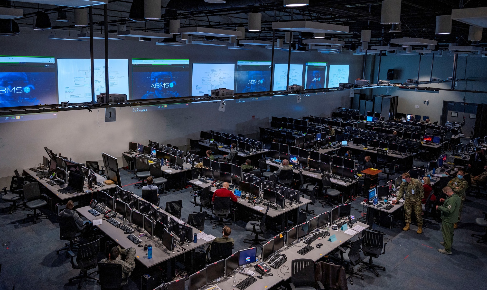 overview of the Shadow Operations Center at Nellis showing the consoles and screens