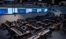 overview of the Shadow Operations Center at Nellis showing the consoles and screens