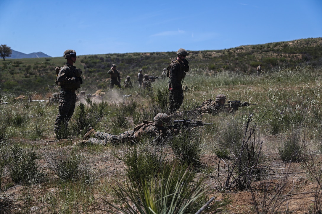 Marines train in the desert.