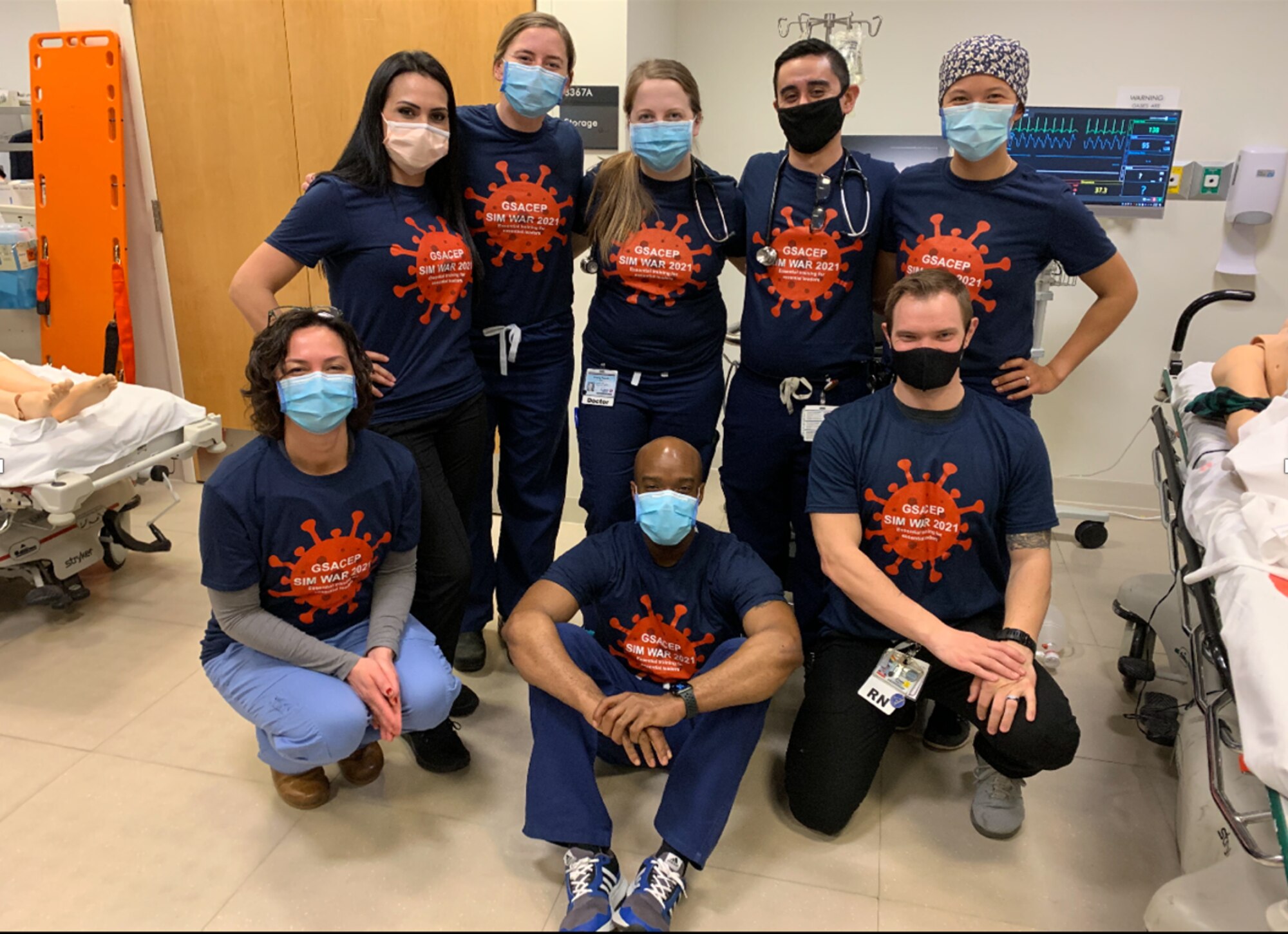 The U.S. Air Force UC Davis Health residency team poses together after winning this year’s SimWars competition April 8, 2021, at Travis Air Force Base. SimWars is an event where teams from the Air Force, Army and Navy compete in three rounds with five different real-life, austere situations and are rated on how well they respond to the emergencies. This year the event was virtual. (Courtesy photo)
