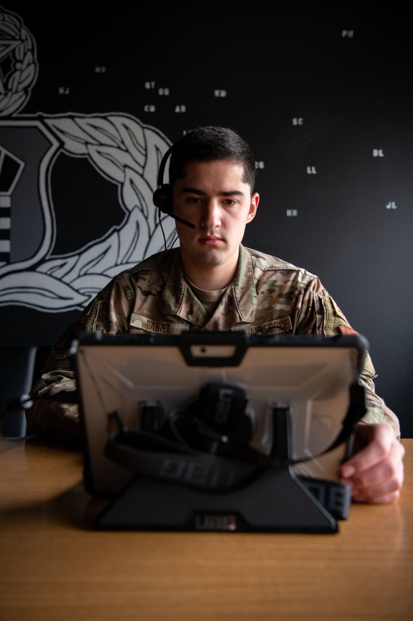 Senior Airman Christopher Daniel, a 28th Operation Support Squadron air traffic control (ATC) trainer, uses the new ATC cloud-based training system at Ellsworth Air Force Base, S.D., April 15, 2021.