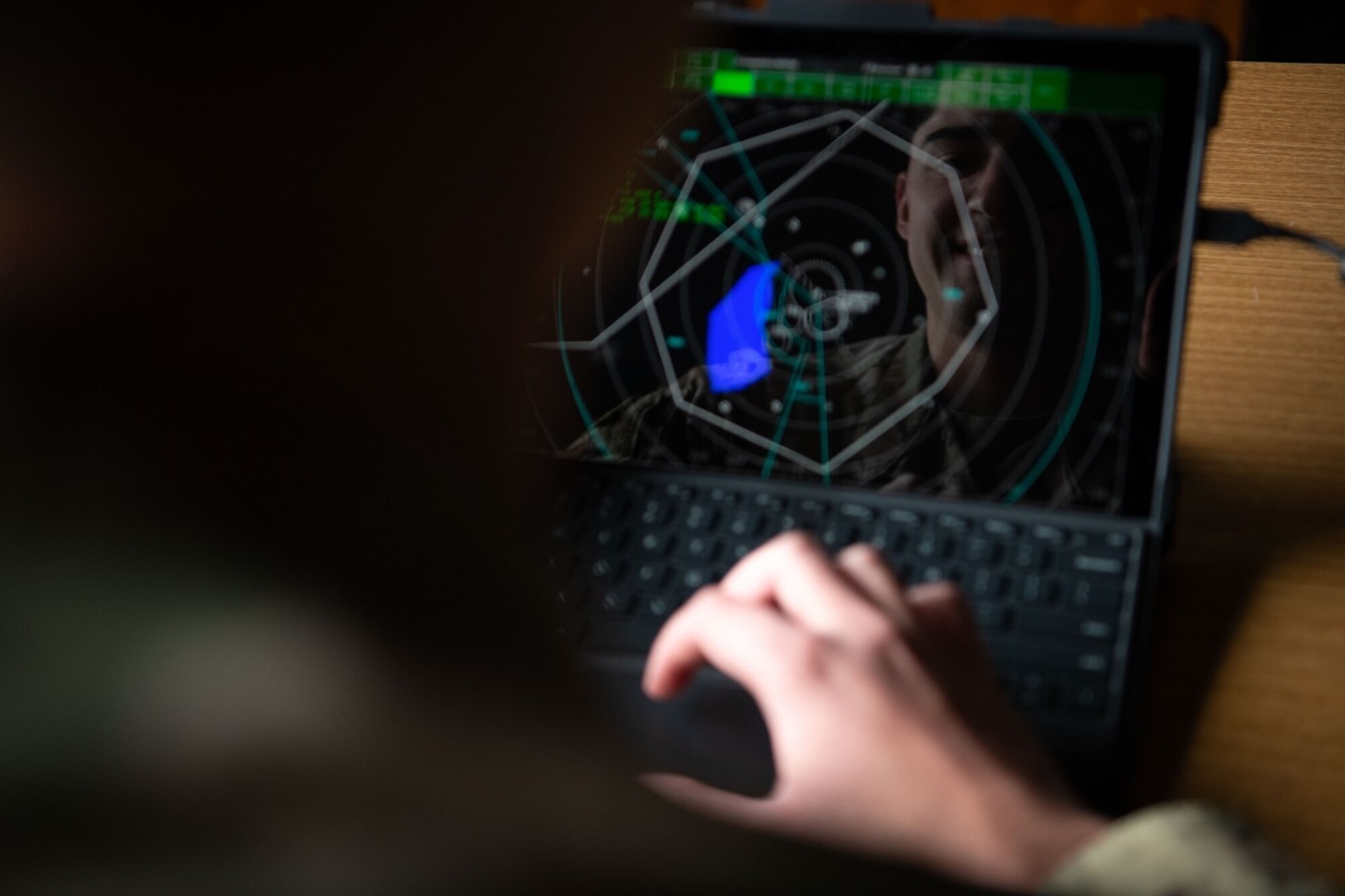 Senior Airman Christopher Daniel, a 28th Operation Support Squadron air traffic control (ATC) trainer, uses the new ATC cloud-based training system on Ellsworth Air Force Base, S.D., April 15, 2021.