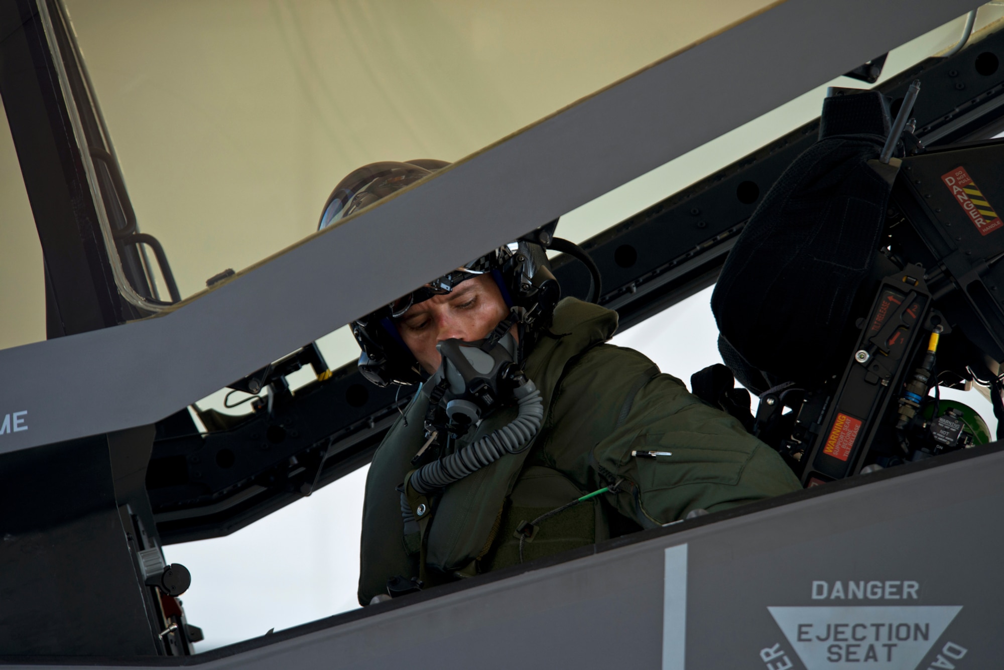 A 33rd Fighter Wing pilot prepares his F-35A Lightning II for a training sortie during preflight checks on the aircraft. The 33rd FW, is the only joint graduate flying and maintenance training wing for the F-35 for the U.S. Air Force. (U.S. Air Force photo/Tech. Sgt. Bennie J. Davis III)