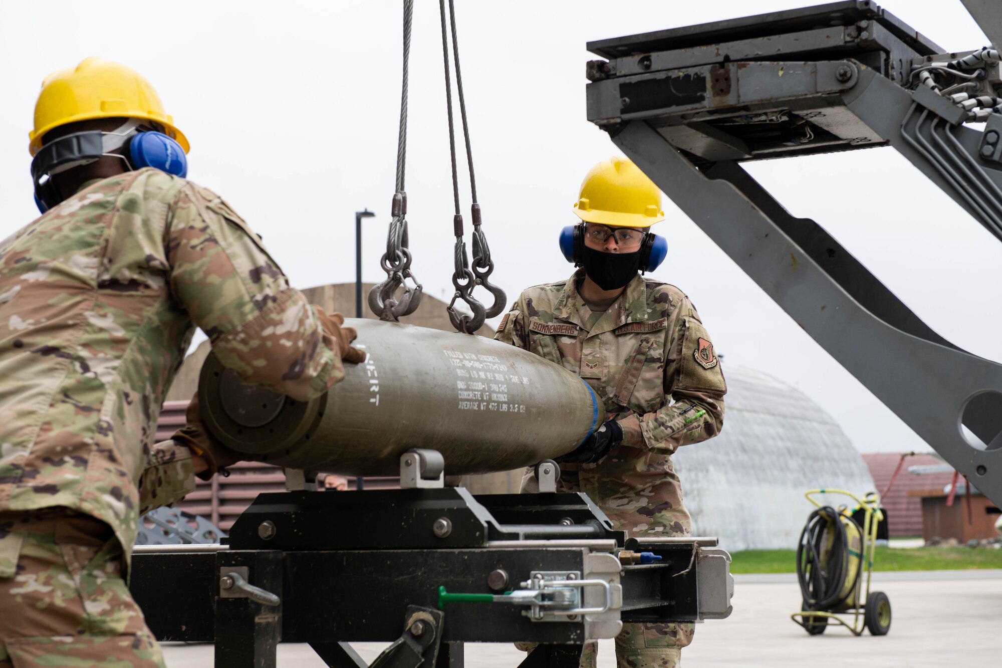 A1C Danielle Sonnenberg, 51st Munitions Squadron, competes in the Load Crew of the Quarter Competition at Osan Air Base, Republic of Korea, April 16, 2021. This competition was held to showcase the Munitions and Ammunition squadrons and foster morale. (U.S. Air Force photo by Senior Airman Kevyn Allen)