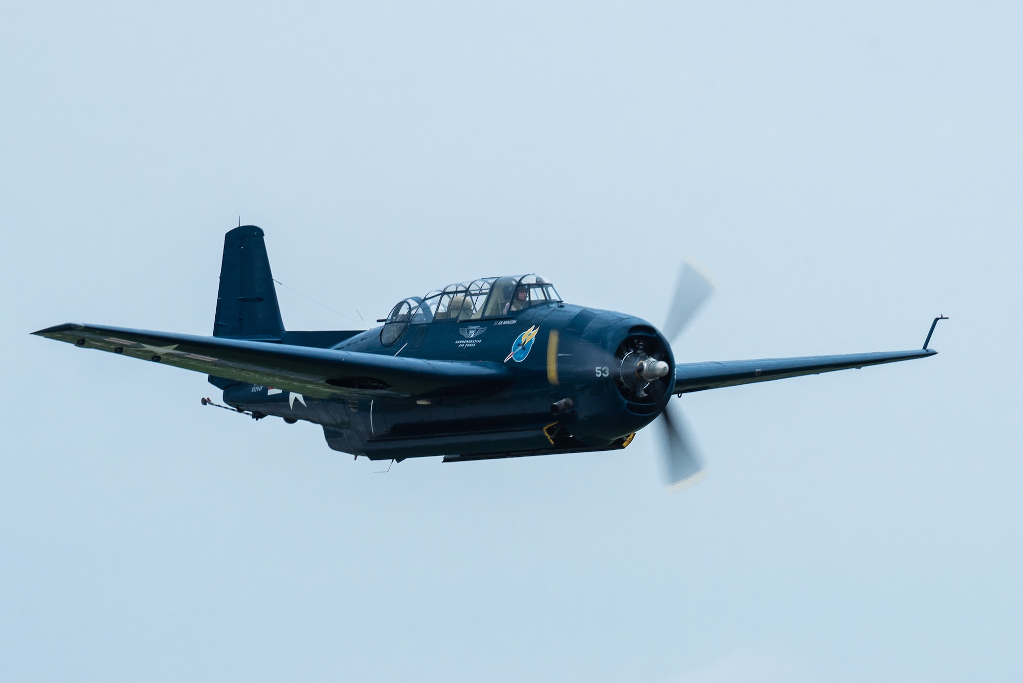 A TBM-3E Avenger from the Commemorative Air Force performs an aerial demonstration over Bowman Field in Louisville, Ky., April 17, 2021, as part of the Thunder Over Louisville air show. The annual event featured more than 20 military and civilian air craft this year. (U.S. Air National Guard photo by Dale Greer)