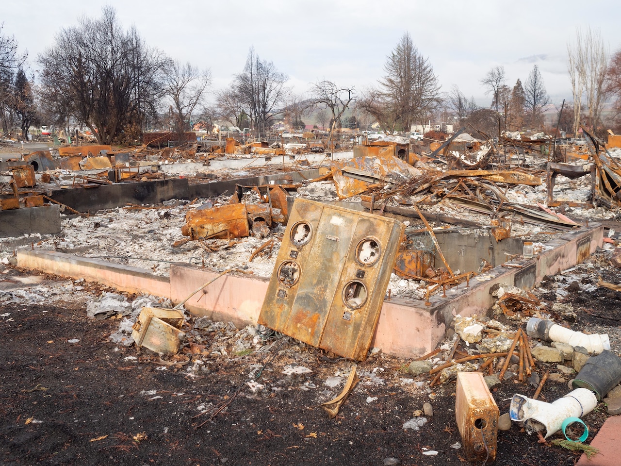 Debris and damage following a fire.