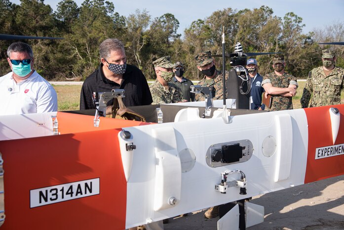 The Honorable James F. Geurts, acting Under Secretary of the Navy, visited Camp Lejeune, N.C., on April 9 to observe emerging technologies being demonstrated at the Naval Integration in Contested Environments Advanced Naval Technology Exercise 2021. Lt. Gen. Eric Smith, U.S. Marine Corps deputy commandant for Combat Development and Integration, and Vice Adm. James Kilby, deputy chief of naval operations for Warfighting Requirements and Capabilities  accompanied Geurts during the visit. NICE ANTX 2021, which runs through April 15, brings together private industry, academia and government labs to showcase technologies that incorporate new concepts in naval warfare, such as Distributed Maritime Operations and Expeditionary Advanced Base Operations. The exercise also provides an avenue for the military to assess capabilities and technology owners to receive feedback on their product’s efficacy.
