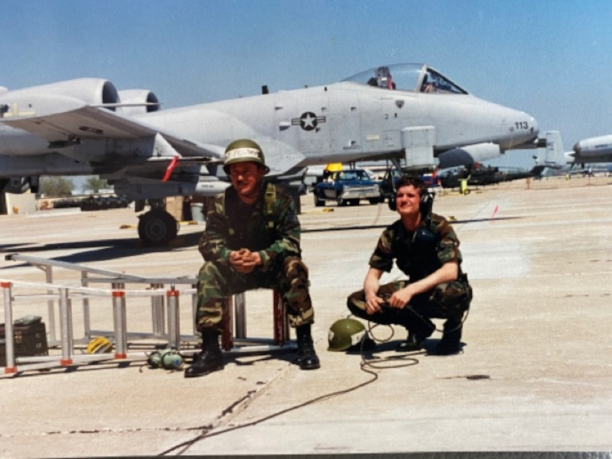 Then Airman Brian Leiter poses in front of an A-10C Thunderbolt II at Whiteman AFB in 1999 as a Crew Chief.