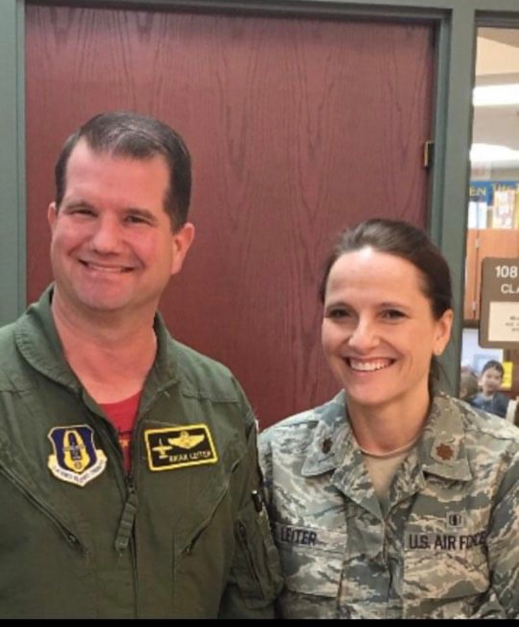 Lt. Col. Brian Leiter and his wife, Maj. (ret) Trena Leiter pose in a picture at Whiteman AFB in 2017. Lt. Col. Brian Leiter is now an A-10C Thunderbolt II pilot and his wife, Maj. (ret) Trena Leiter, a dentist, both assigned to the 442d Fighter Wing.