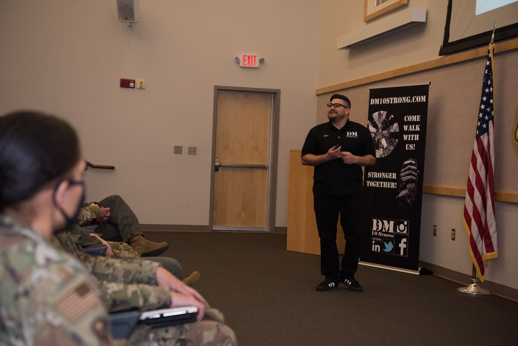 Eric Barreras, Difference Makers 10 Strong founder, speaks to leadership in the auditorium of the PDC.