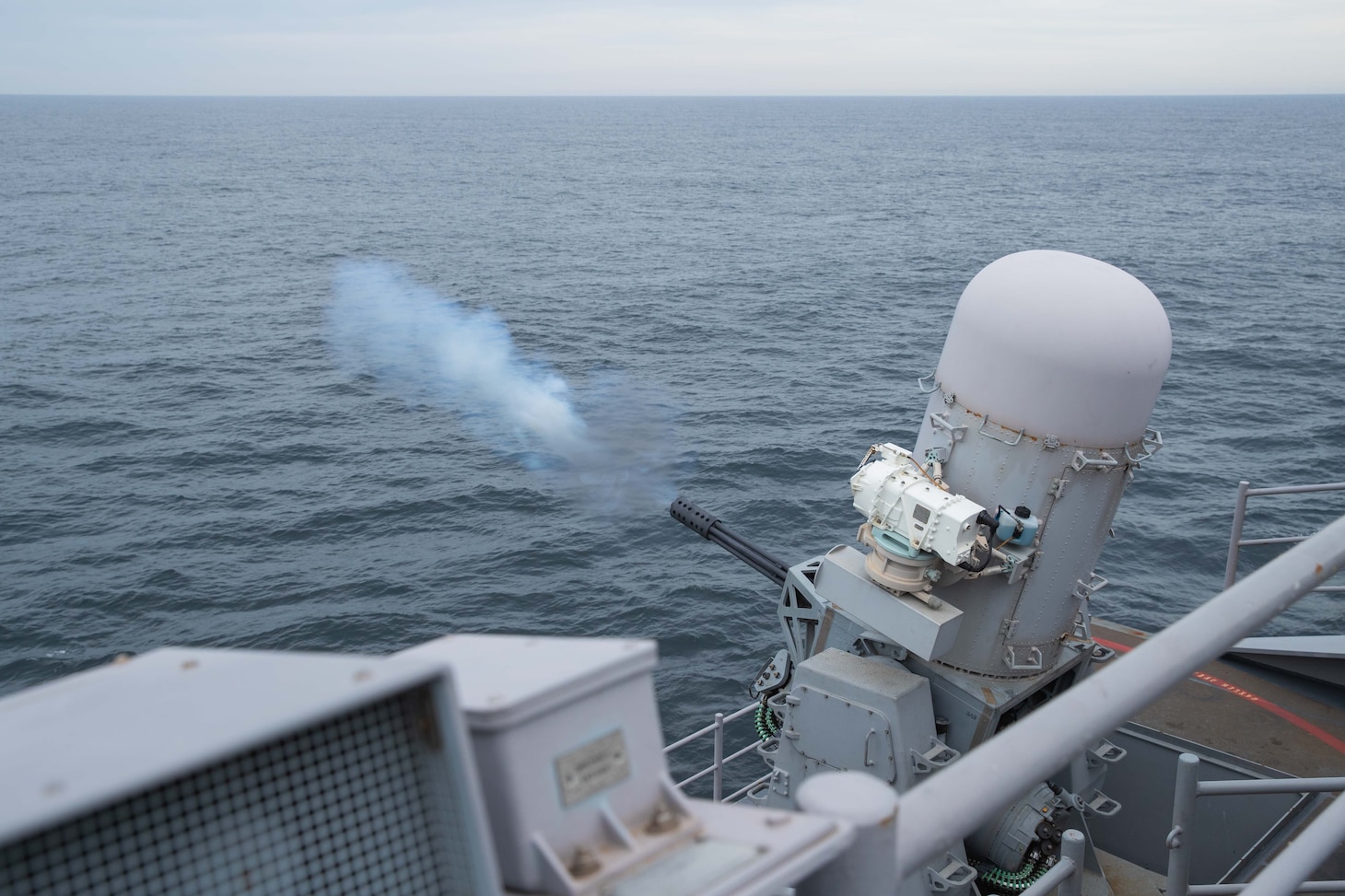 A close-in weapons system (CIWS) aboard the aircraft carrier USS Gerald R. Ford (CVN 78) is tested on Ford�s fantail as part of combat systems ship qualification trials (CSSQT), April 15, 2021.