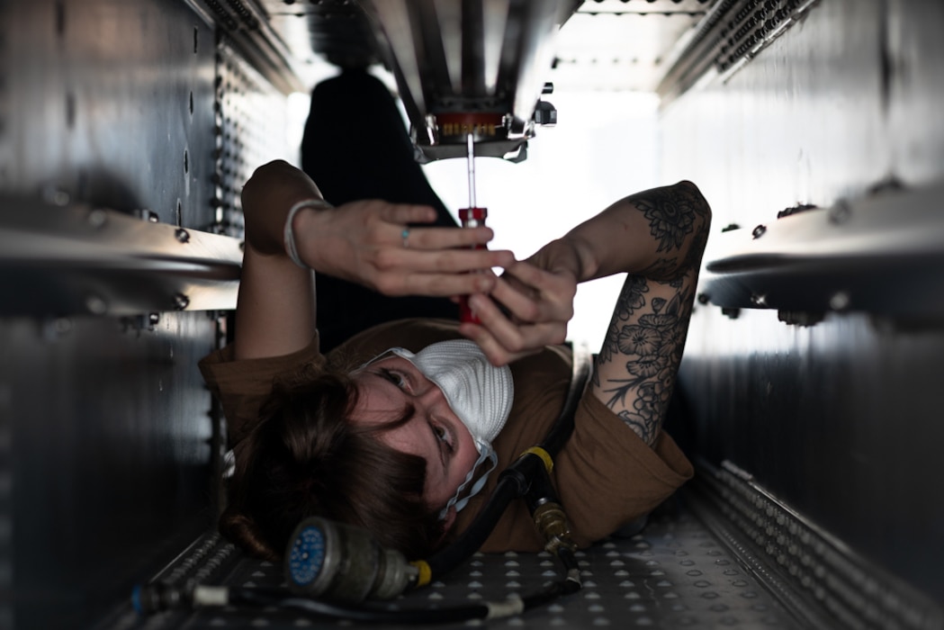 A Sailor performs a fire control circuit test on a NATO Sea Sparrow Surface Missile System on the aft missile deck of the Wasp-class amphibious assault ship USS Kearsarge (LHD 3), April 17, 2021.