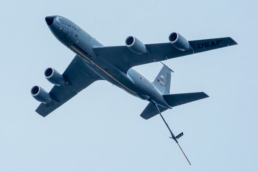 A U.S. Air Force Reserve KC-135 Stratotanker from Grissom Air Reserve Base, Ind., performs an aerial demonstration over Bowman Field in Louisville, Ky., April 17, 2021, as part of the Thunder Over Louisville air show. The annual event featured more than 20 military and civilian air craft this year. (U.S. Air National Guard photo by Dale Greer)