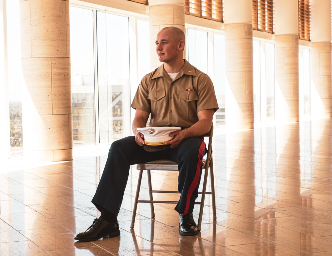 U.S. Marine Corps 2nd Lt. Sawyer M. Montgomery, a temporary officer selection assistant with Recruiting Station Orange County, poses for a photo on April 12, 2021, in Santa Ana, California. Montgomery is one of the select few Marine Corps officers who is aspiring to become a Marine Corps pilot. (U.S. Marine Corps photo by Sgt. Sarah Ralph)