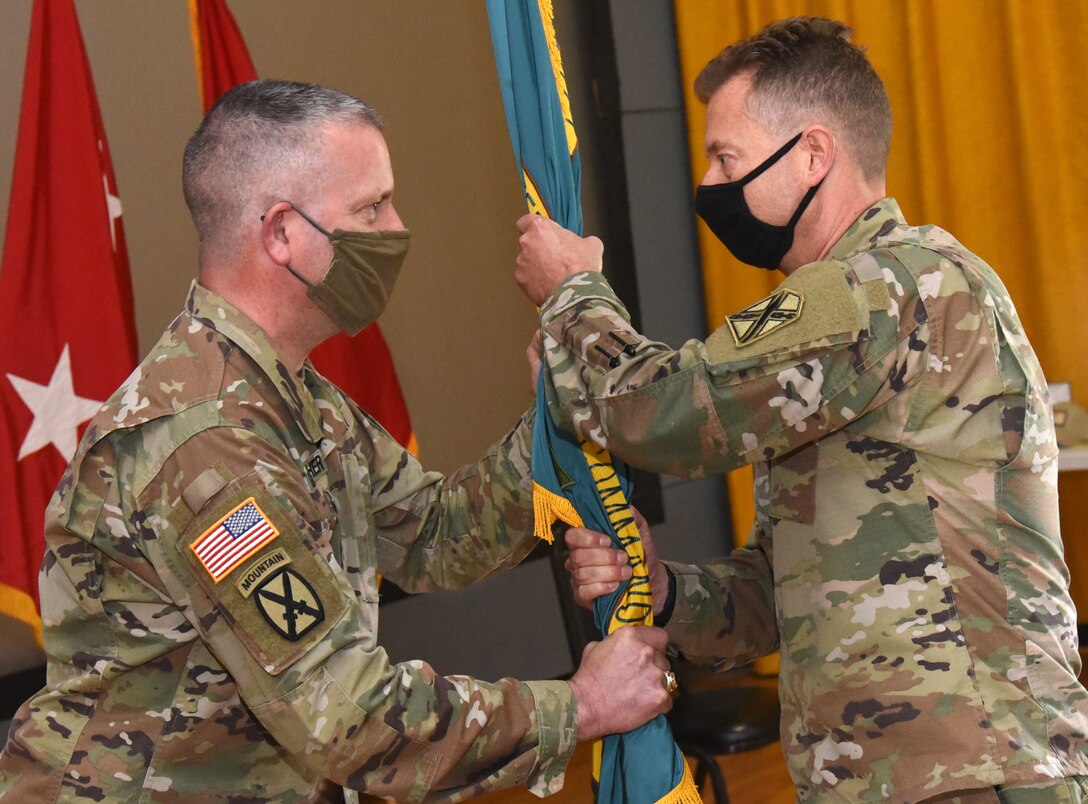 Col. Timothy D. Pillion takes command of Maneuver Training Center Fort Pickett from Col. Paul C. Gravely during a ceremony April 16, 2021, at Fort Pickett, Virginia.