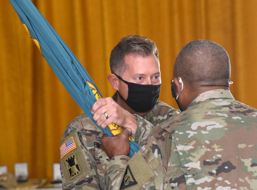 Col. Timothy D. Pillion takes command of Maneuver Training Center Fort Pickett from Col. Paul C. Gravely during a ceremony April 16, 2021, at Fort Pickett, Virginia.