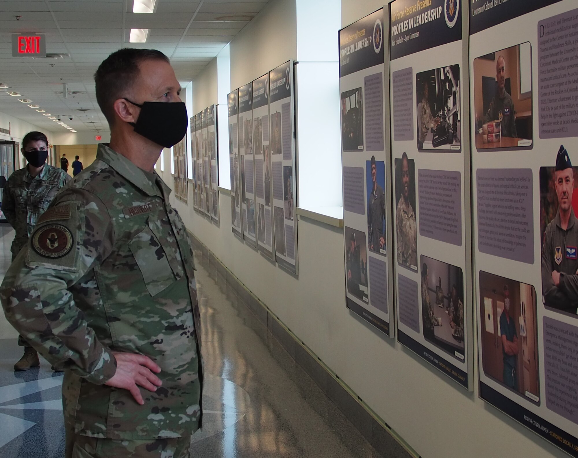 Airmen at the Pentagon head a dedication ceremony for this year's Profiles in Leadership for the Air Force Reserve Birthday April 16, 2021. Profiles in Leadership highlights exceptional Reserve Citizen Airmen each year.