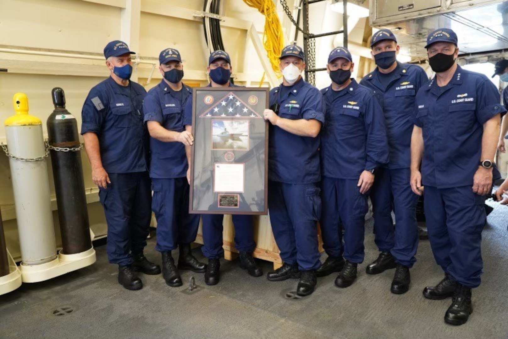Coast Guard Cutter James wins the Excellence in Safety Award: The Coast Guard Commandant, Adm. Karl Schultz, presented the crew of the Coast Guard Cutter James, a National Security Cutter, the Excellence in Safety Award March 18, 2021. The crew of the James was honored for its quick and innovative thinking during a counter-drug patrol. During the 74 days underway, the crew devised and implemented extensive operational and personal protective procedures to keep everyone free from infection and maintain its full mission effectiveness, despite interdicting three detainees that tested positive for COVID-19. Bravo Zulu to the crew of Cutter James!