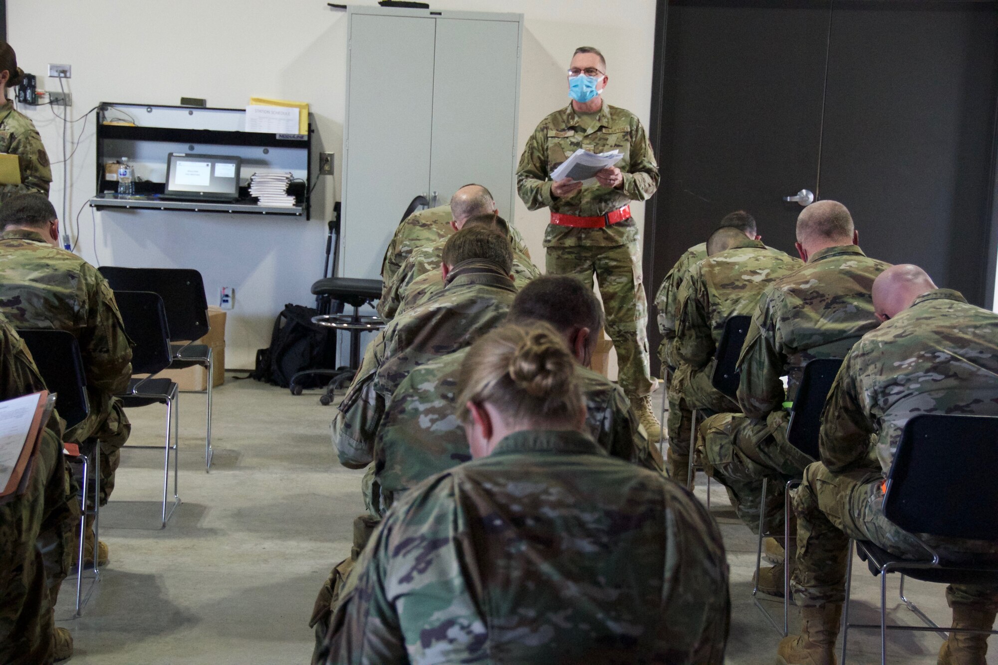 Airmen from the 174th Attack Wing, Syracuse, New York, participate in a wing readiness exercise April 10-15, 2021. This exercise prepares airmen for deployments. (U.S. Air National Guard photo by Staff Sgt. Megan Fowler)