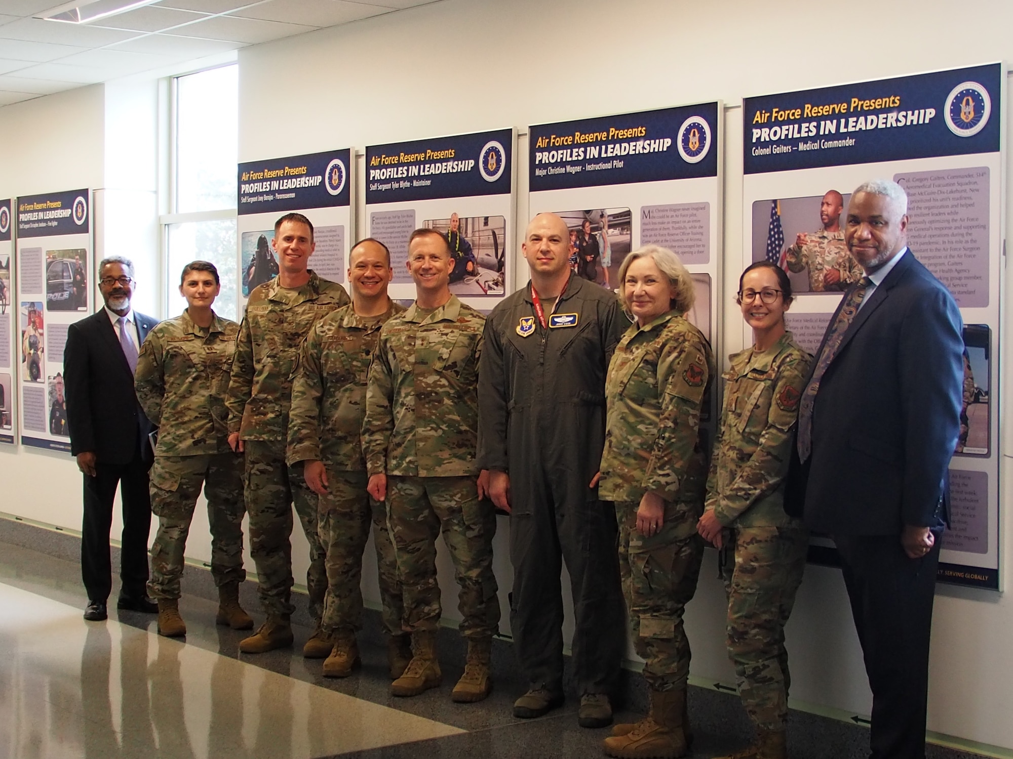 Airmen at the Pentagon head a dedication ceremony for this year's Profiles in Leadership for the Air Force Reserve Birthday April 16, 2021. Profiles in Leadership highlights exceptional Reserve Citizen Airmen each year.