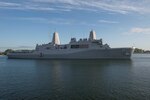 USS San Antonio (LPD 17) departs from Gdynia, Poland. USS San Antonio, a San Antonio-class amphibious transport dock ship, homeported in Norfolk, is participating in exercise Baltic Operations (BALTOPS) 2015. BALTOPS is an annually recurring multinational exercise designed to enhance flexibility and interoperability, as well as demonstrate resolve of Allied and partner forces to defend the Baltic region.