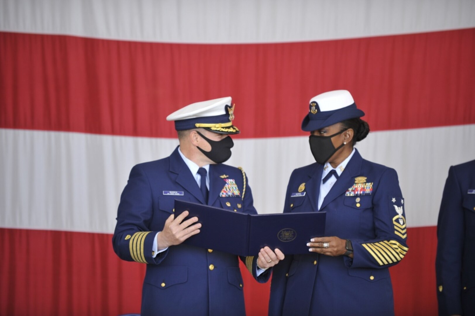 Master Chief Rashaun Morris retirement ceremony Cape Cod, October 17, 2020. Morris retired after 33 years of service. (U.S. Coast Guard photo by Petty Officer 3rd Class Carlos Tobon)