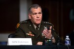 U.S. Army Gen. James Dickinson, commander U.S. Space Command, testifies before the Senate Armed Services Committee on April 20 in Washington, D.C.