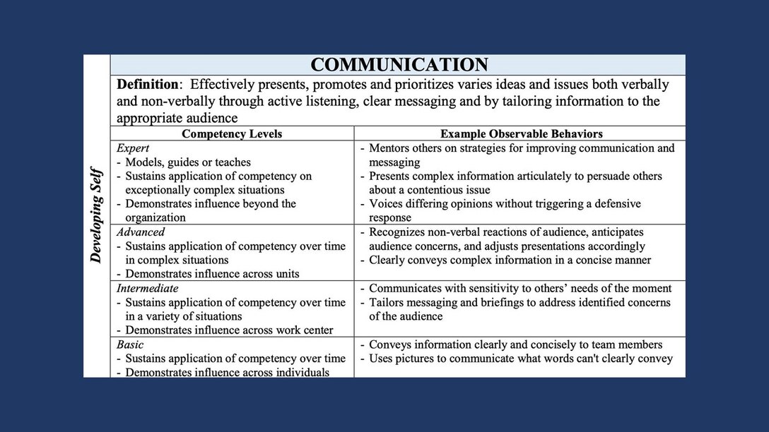 Graphic showing competencies that fall under developing self, which include accountability, perseverance, communication, decision making, information seeking, flexibility, resilience, initiative, and self-control.