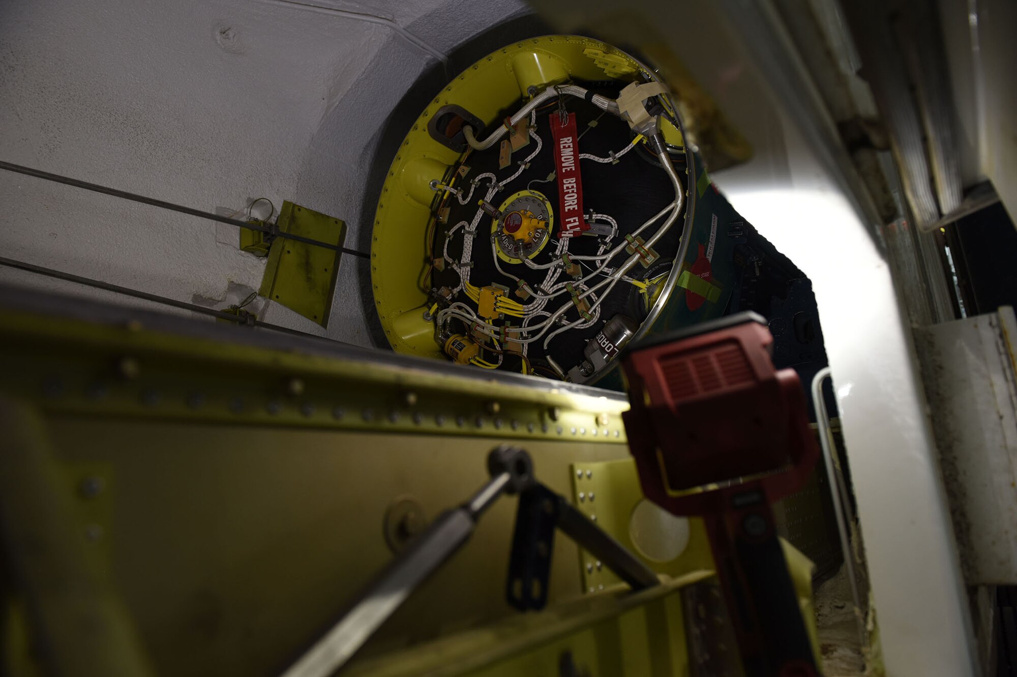 An exposed front face of an intercontinental ballistic missile.