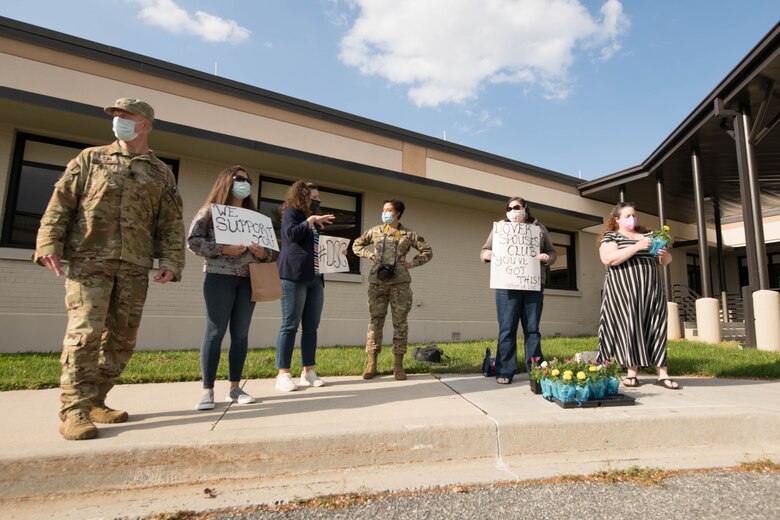 Members of the Dover Spouses Club prepare to greet families at the deployed families dinner hosted by the 436th Medical Group on Dover Air Force Base, Delaware, April 15, 2021. Groups from across the 436th Airlift Wing take turns hosting the quarterly event to give thanks to family members while their loved ones are deployed.
(U.S. Air Force photo by Mauricio Campino)