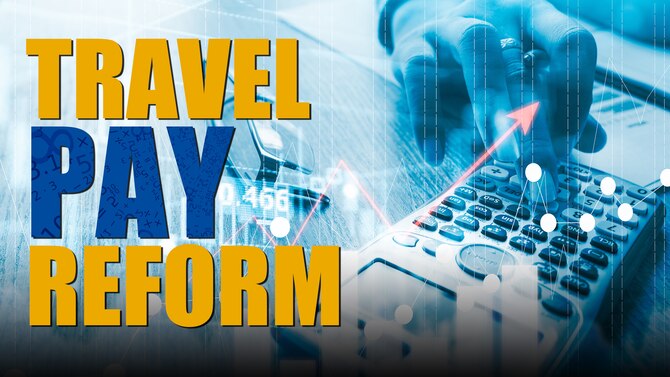 Graphic showing keyboard and stating Travel Pay Reform.