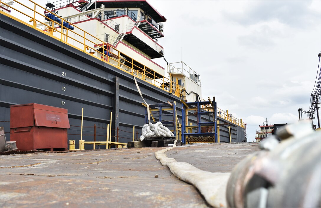 IN THE PHOTO, a photo of the Memphis District’s Dredge Hurley on the Ensley Engineer Yard dry dock, getting repaired after much of the south, including Memphis, Tennessee, was hit hard with frigid temperatures in mid-February this year. From frozen pipes to no electricity, many people and structures were impacted by the icy weather, including the district’s Dredge Hurley. It took approximately one month and multiple Ensley Engineer Yard crews to thaw out and repair the dredge. Now that the Dredge Hurley is thawed and repaired, it’s ready to dredge the Mississippi River, which is scheduled to start within the next two weeks. (USACE photo by Jessica Haas)