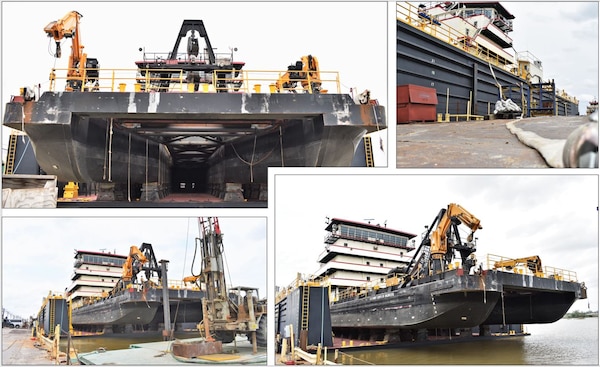 IN THE PHOTOS, photos of the Memphis District’s Dredge Hurley on the Ensley Engineer Yard dry dock, getting repaired after much of the south, including Memphis, Tennessee, was hit hard with frigid temperatures in mid-February this year. From frozen pipes to no electricity, many people and structures were impacted by the icy weather, including the district’s Dredge Hurley. It took approximately one month and multiple Ensley Engineer Yard crews to thaw out and repair the dredge. Now that the Dredge Hurley is thawed and repaired, it’s ready to dredge the Mississippi River, which is scheduled to start within the next two weeks. (USACE photos by Jessica Haas)