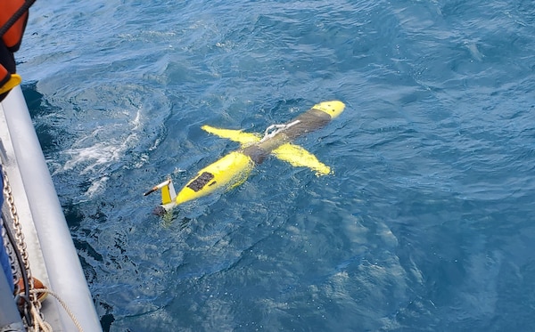 A CARINA unmanned undersea glider from Unmanned Undersea Vehicles (UUV) Squadron 1 launches in support of U.S. Pacific Fleet�s UxS IBP 21.