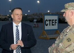 Polish ambassador to Kuwait tours 1st TSC's Camp Arifjan CTEF yard