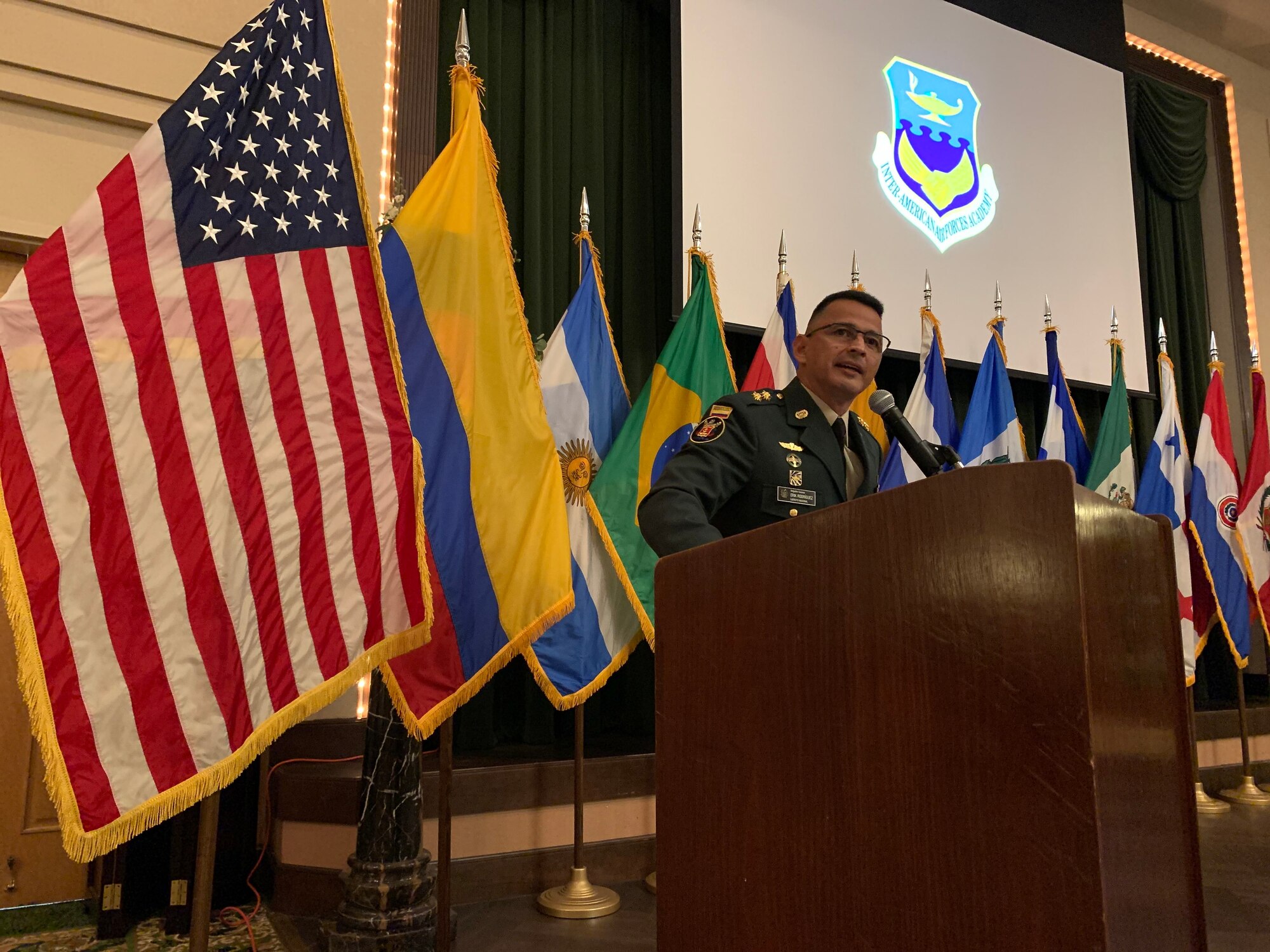 JOINT BASE SAN ANTONIO-LACKLAND, Texas --Approximately 150 members of the Inter-American Air Forces Academy and distinguished guests gathered at a graduation for nearly 60 students from partner nations and the U.S. Air Force here April 15, 2021.
