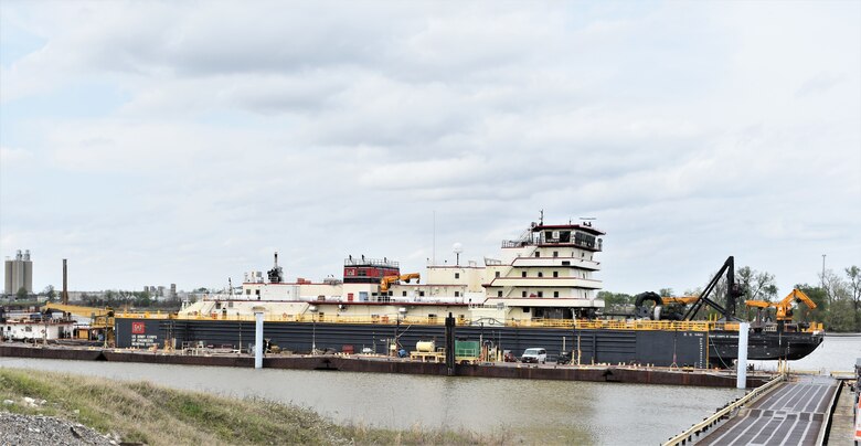 IN THE PHOTO, a photo of the Memphis District’s Dredge Hurley on the Ensley Engineer Yard dry dock, getting repaired after much of the south, including Memphis, Tennessee, was hit hard with frigid temperatures in mid-February this year. From frozen pipes to no electricity, many people and structures were impacted by the icy weather, including the district’s Dredge Hurley. It took approximately one month and multiple Ensley Engineer Yard crews to thaw out and repair the dredge. Now that the Dredge Hurley is thawed and repaired, it’s ready to dredge the Mississippi River, which is scheduled to start within the next two weeks. (USACE photo by Jessica Haas)