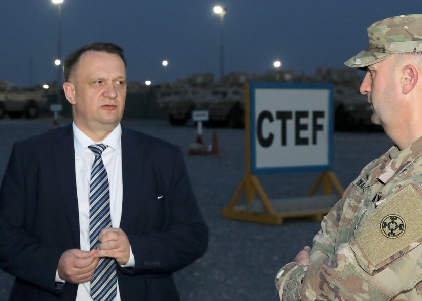 Polish ambassador to Kuwait tours 1st TSC's Camp Arifjan CTEF yard